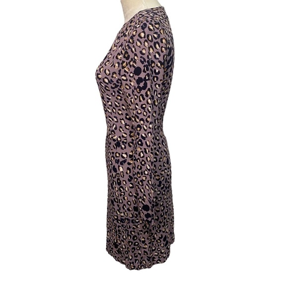 H&M lavender long sleeve leopard print sheath dress Size 4 - Picture 2 of 8